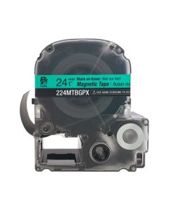 Epson LABELWORKS PX Magnetic 1" (24mm) X 4.9 Ft Black On Green Tape - 224MTBGPX-4.9