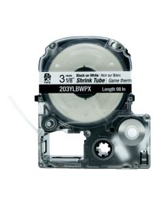 Epson LABELWORKS PX Shrink Tube 1/8" (AWG 14-22) X 98" Black On White Tape - 203YLBWPX