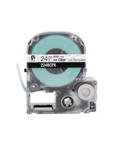 Epson LABELWORKS PX Standard 1" (24mm) X 30 Ft Black On Clear Tape - 224BCPX