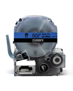 Epson LABELWORKS PX Standard 2" (50mm) X 26.2 Ft Black On Blue Tape - 250BBPX