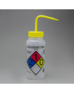 GHS labeled safety venter dichloromethane wash bottles 500ml polyethylene yellow polypropylene cap