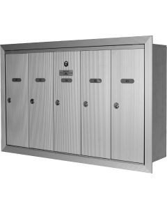 Single Deck Recessed Mailboxes, Wall -Mounted, 16" x 5-1/2", 8 Doors, Aluminum 